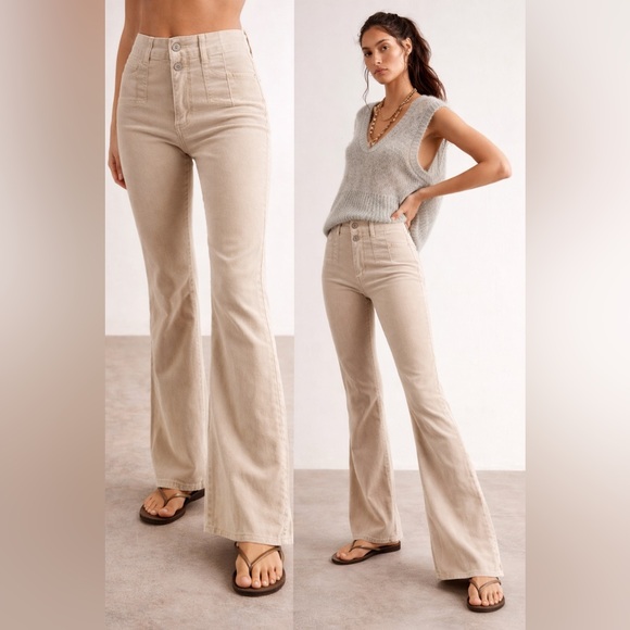 We The Free Pants - Free People High Rise Corduroy Flare Pants – Beige / Sand – Size 25
